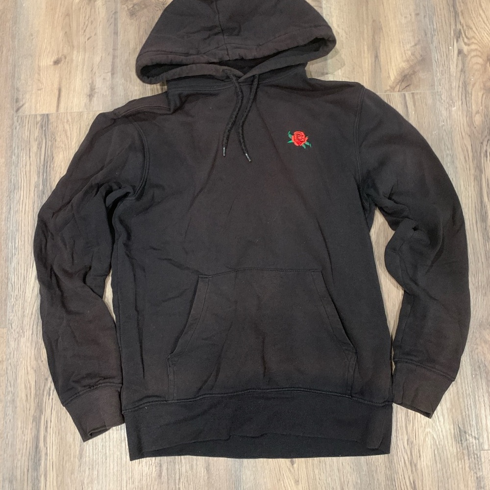 H&M Black Hoodie with Red Rose Detail